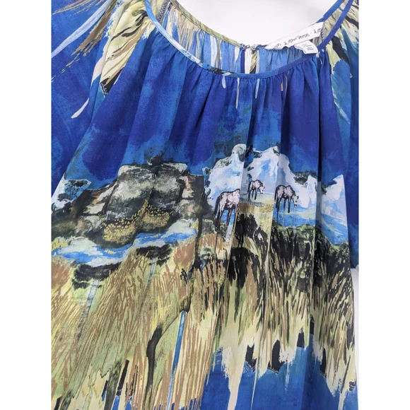& Other Stories Dress Womens 4 Blue Horses Landscape Printed Boho Art Western - Picture 4 of 12